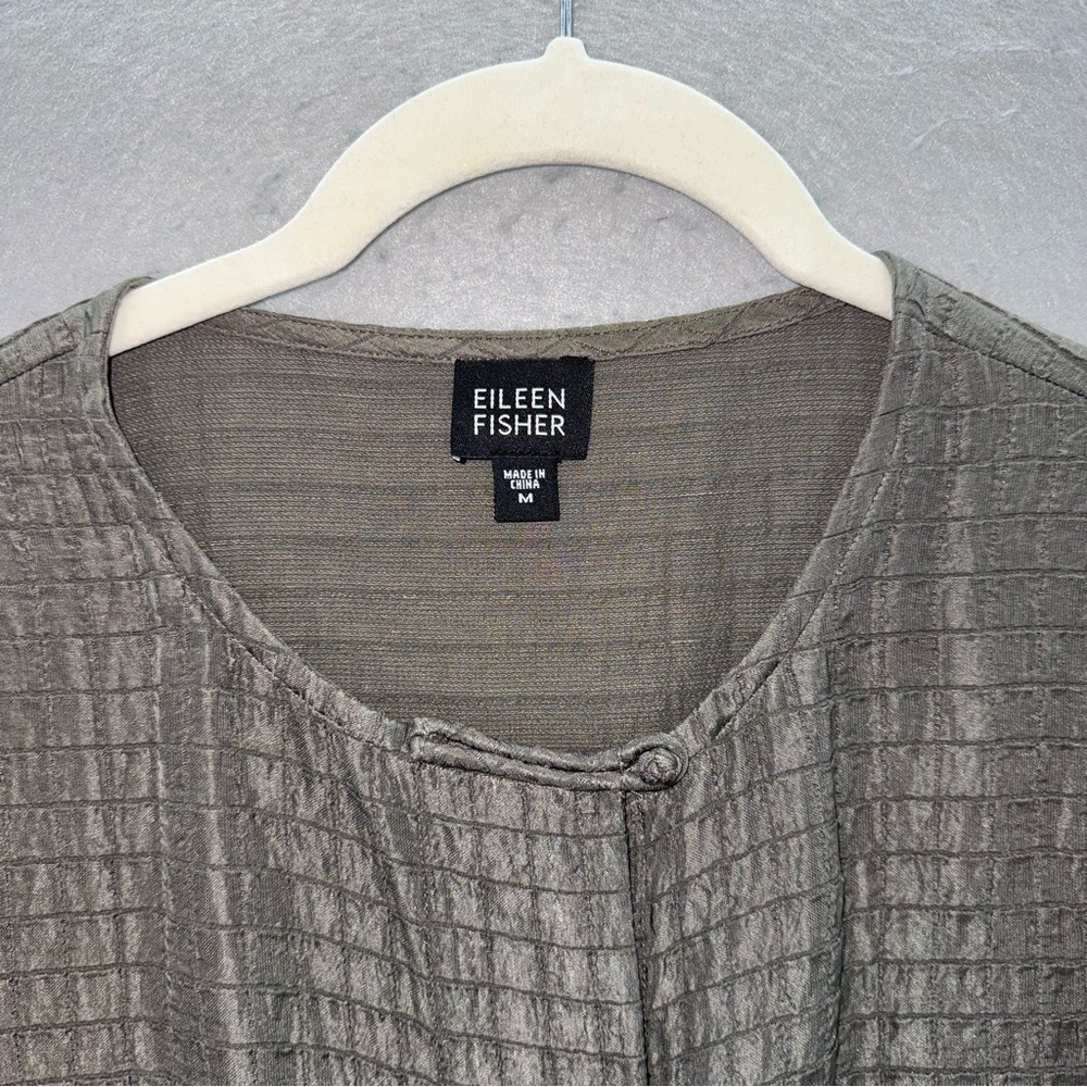 Eileen Fisher - women’s Silk Linen Jacket mandarin neck Button closure Blouse M - Picture 2 of 7